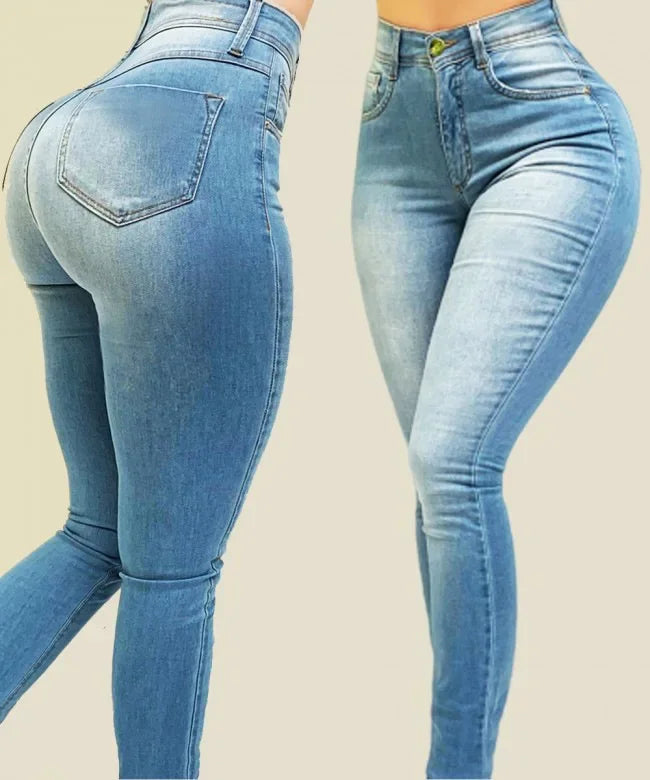 jeans de cor pura jeans de cintura alta