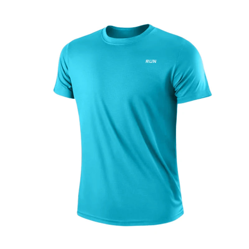 Camiseta masculina de manga curta com secagem rápida para academia e corrida, com absorção de umidade e gola redonda, para treino e exercícios, camiseta esportiva leve