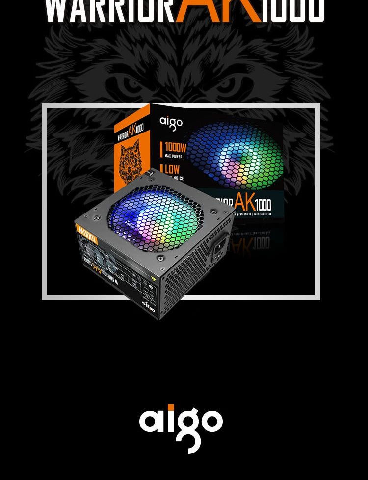 Fonte de alimentação AIG Oak PCP SU 500W 600W 700W 800W 1000W para jogos, ventilador RGB de 120 mm, fonte de alimentação para computador de mesa TX 220VA para BT C