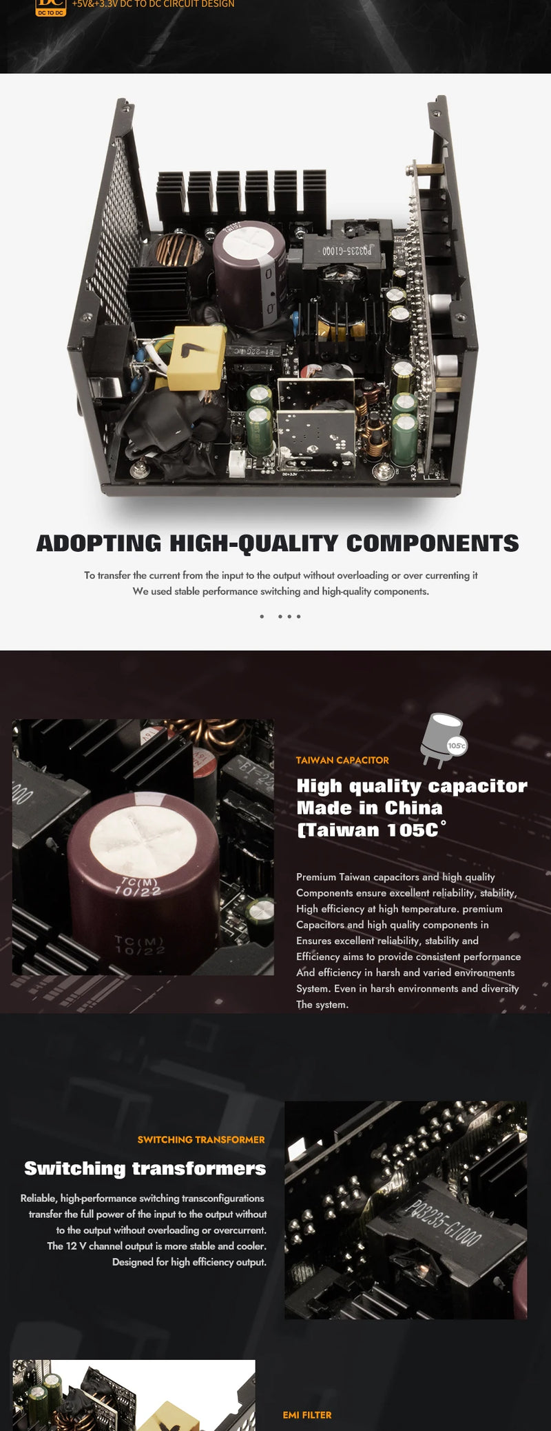 Aigo AX Power Supply 850W PCIE 5.0 ATX 3.0 Full Modular 80Plus Gold Certified Game PSU for NVIDIA RTX 20/30/40 AMD Graphics Card