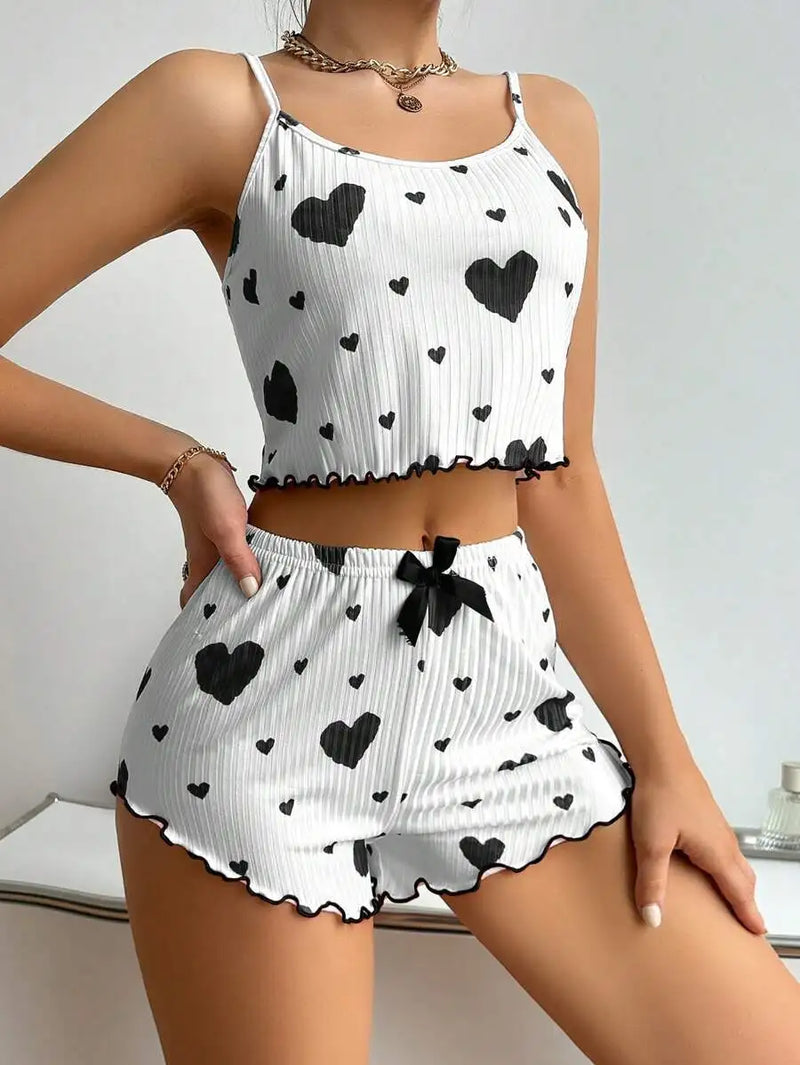 Mulheres spa jam ativo pijamas 2 peças regatas curtas e shorts SS ml branco ventilado macio casual amor impressão