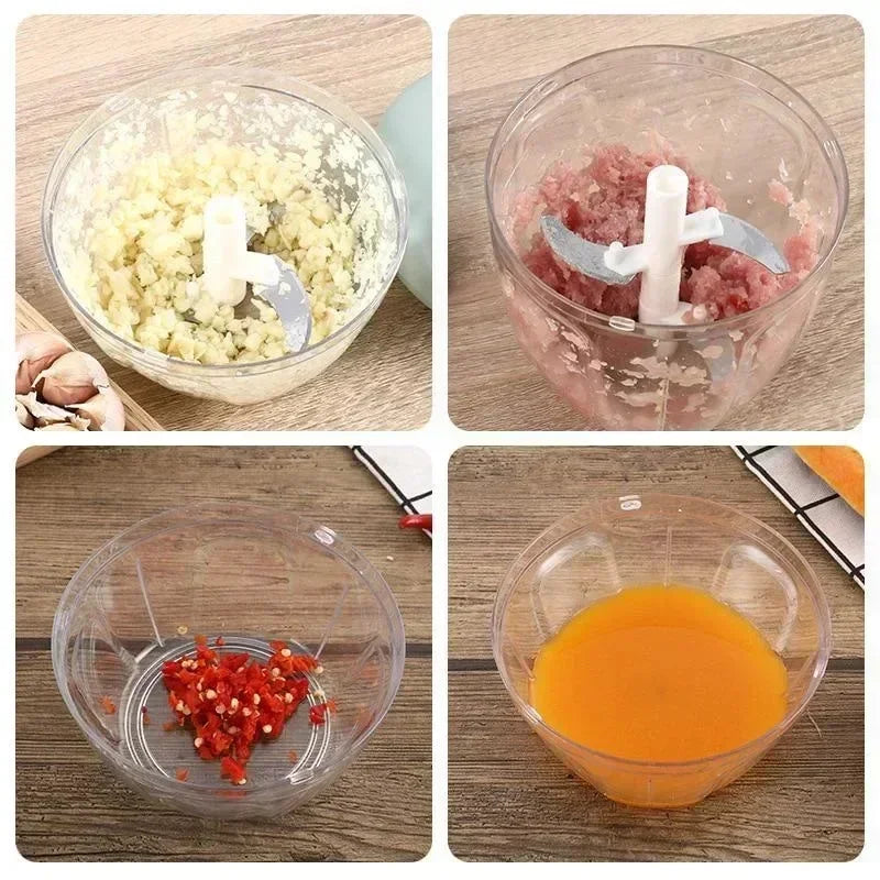Moedor de carne manual de 500 ml, picador de alho giratório, triturador de alho, cortador de vegetais e cebola, picador de alimentos para cozinha