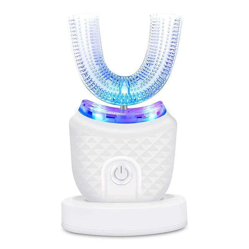 Escova de dentes em formato de U, ultrassônica, 360 graus, branqueadora infantil, silicone, automática, elétrica