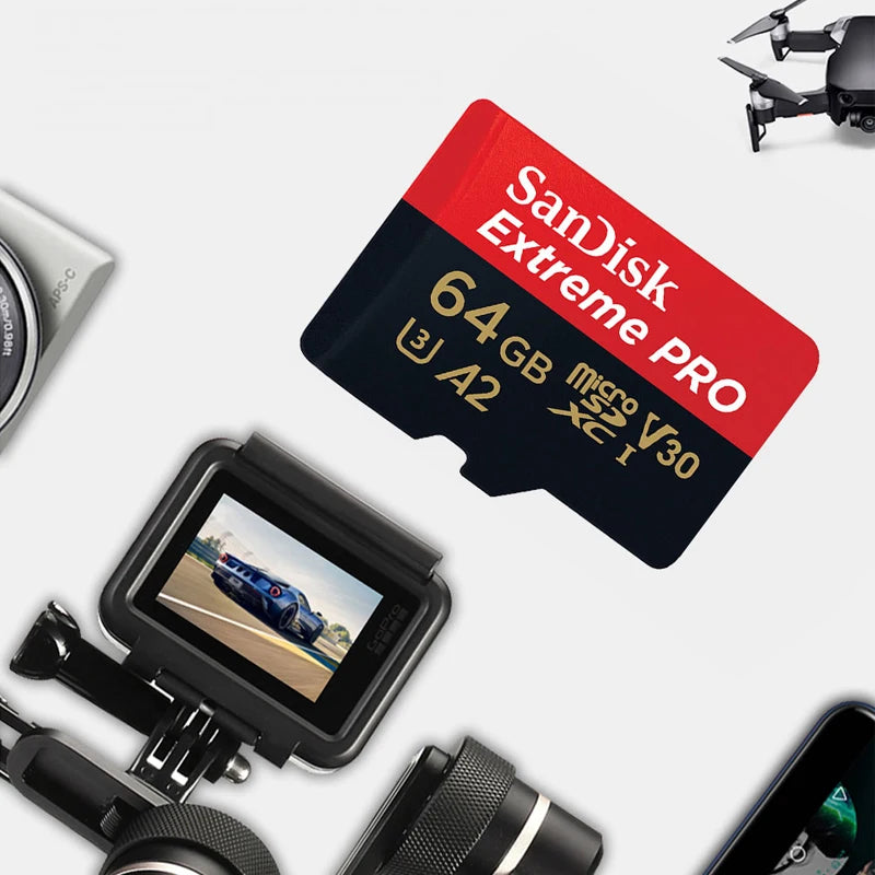 Cartão de memória SanDisk Extreme Pro Micro SD 256 GB UHS-I, cartão Micro SD 128 GB, cartão TF 64 GB, 200 MB/memória em classe 10 U3 V30 A2, capa para carro