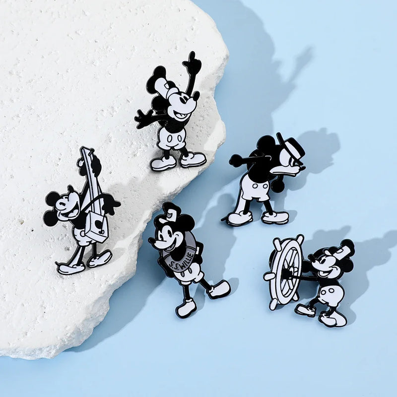 Broche de desenho animado Mickey Mouse de primeira geração, 5 peças, fofo, anime, o navio, chefe, rato, broche de esmalte, animal, moda, metal, distintivo, joia
