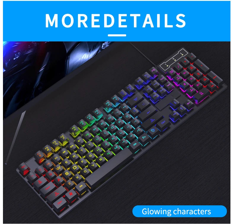 Teclado com fio de 104 teclas com retroiluminação RGB, luz respirável, conjunto de teclado e mouse ergonômico para jogos, laptop, Gamer Office