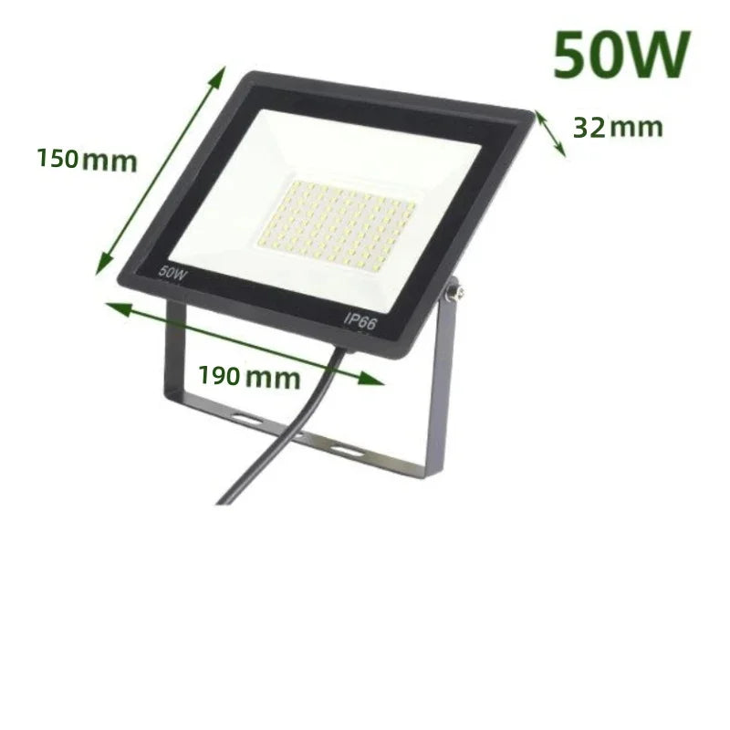 Holofote LED para área externa IP66 à prova d'água, 220V, 20W, 30W, 50W, 100W, lâmpada para jardim, varanda e pátio