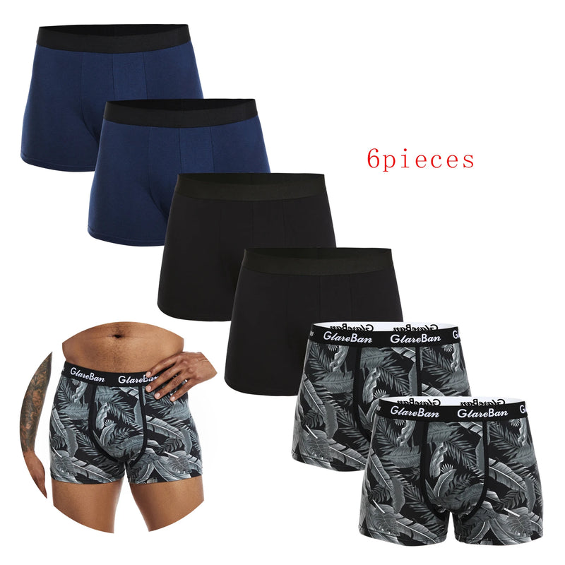 Pacote com 6 peças de cuecas boxer pretas masculinas, cuecas macias e respiráveis para homens, cuecas boxer slip 2024