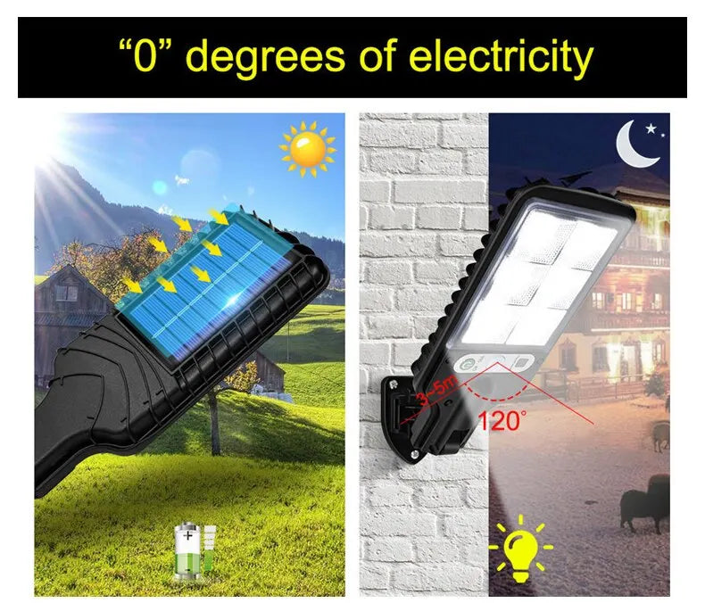 Sensor solar luzes ao ar livre LED rua jardim lâmpadas solares 3 modos sensor de movimento à prova d'água controle remoto luz de parede