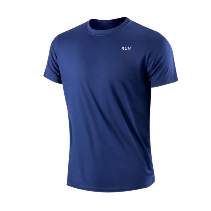 Camiseta masculina de manga curta com secagem rápida para academia e corrida, com absorção de umidade e gola redonda, para treino e exercícios, camiseta esportiva leve