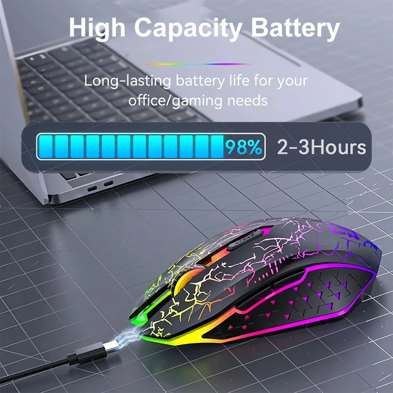 Mouse gamer RGB Bluetooth 2.4G sem fio ergonômico 1600DPI 6 botões mudos mouse para MacBook tablet laptops computador