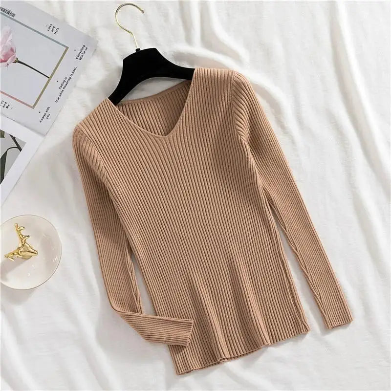 2025 Outono Inverno Mulheres Suéteres Casuais Manga Longa Malha Pulôver Suéter Feminino BÁSICO Sólido Jersey Tops Moda Roupas