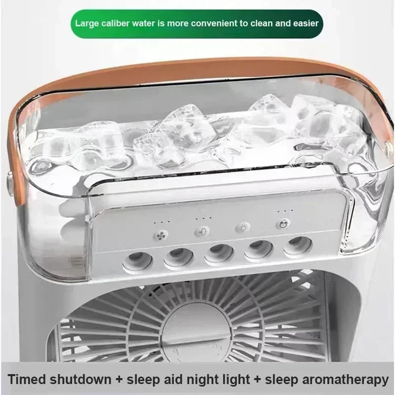 Umidificador portátil, ventilador, ar condicionado, USB, ventilador elétrico, luz noturna LED, névoa de água, divertido, 3 em 1, refrigerador de ar, umidificador para casa