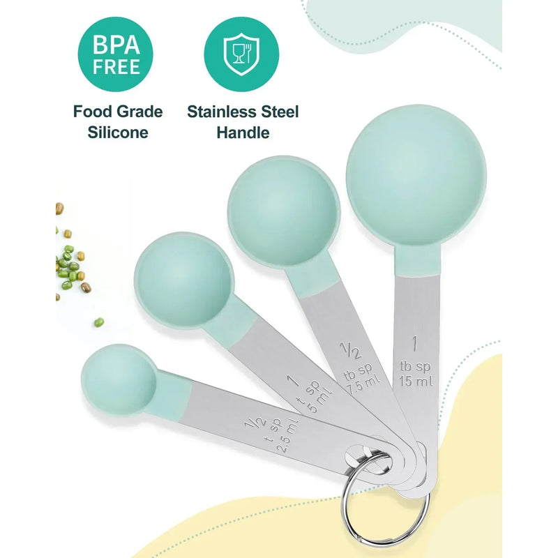xícaras e colheres medidoras, xícaras e colheres empilháveis, xícaras medidoras encaixáveis com alça, utensílios de cozinha para cozinhar e assar