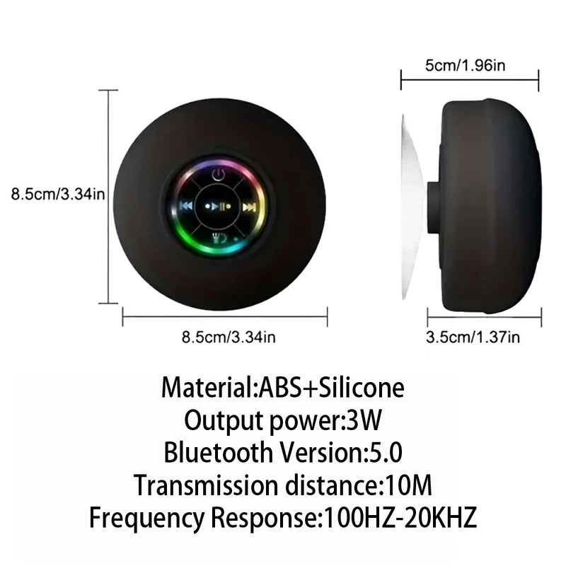 Alto-falante Bluetooth sem fio portátil LED IP X4 à prova d'água alto-falante externo banheiro grande ventosa mini caixa de som estéreo