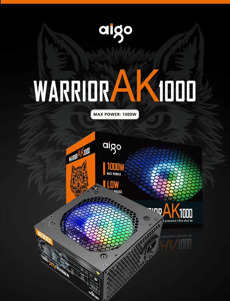 Fonte de alimentação AIG Oak PCP SU 500W 600W 700W 800W 1000W para jogos, ventilador RGB de 120 mm, fonte de alimentação para computador de mesa TX 220VA para BT C