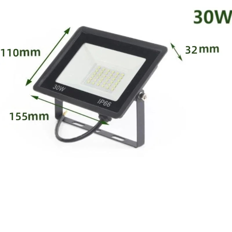 Holofote LED para área externa IP66 à prova d'água, 220V, 20W, 30W, 50W, 100W, lâmpada para jardim, varanda e pátio