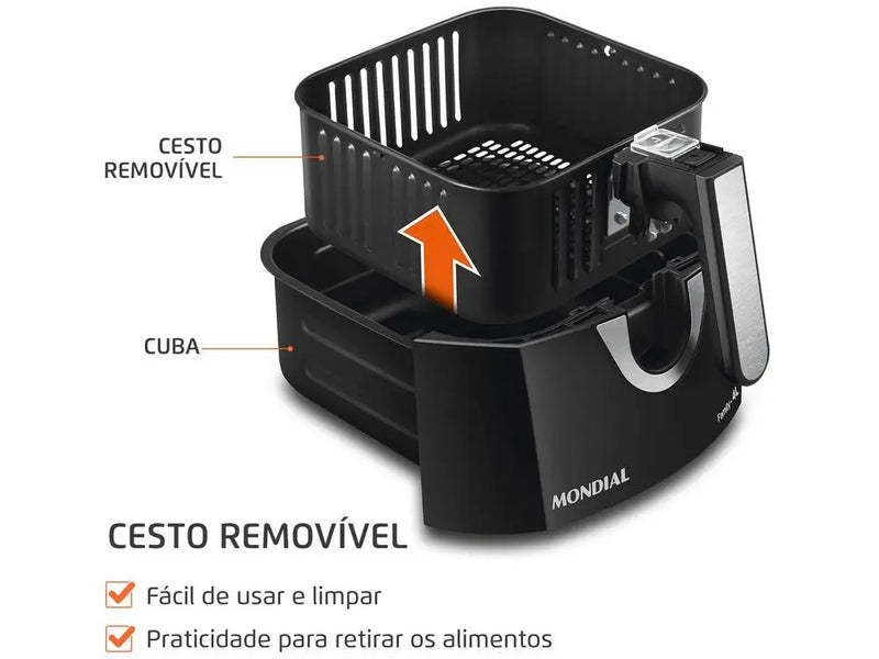 Fritadeira Elétrica Sem Óleo/Air Fryer Mondial Family AFN-40-BI Preta 4L com Timer - 110V