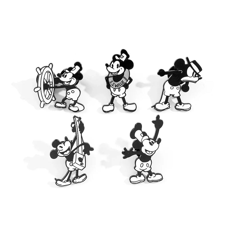 Broche de desenho animado Mickey Mouse de primeira geração, 5 peças, fofo, anime, o navio, chefe, rato, broche de esmalte, animal, moda, metal, distintivo, joia