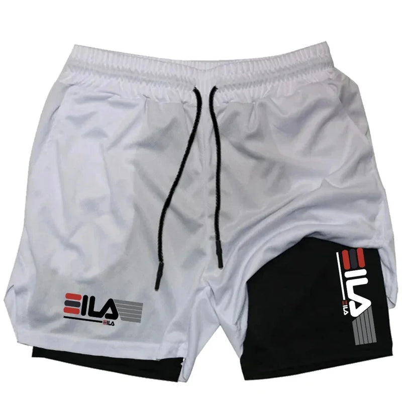 Shorts esportivos masculinos dois em um, respiráveis, casuais, de secagem rápida, de camada dupla, para corrida e esportes de verão, tamanho P-3XL