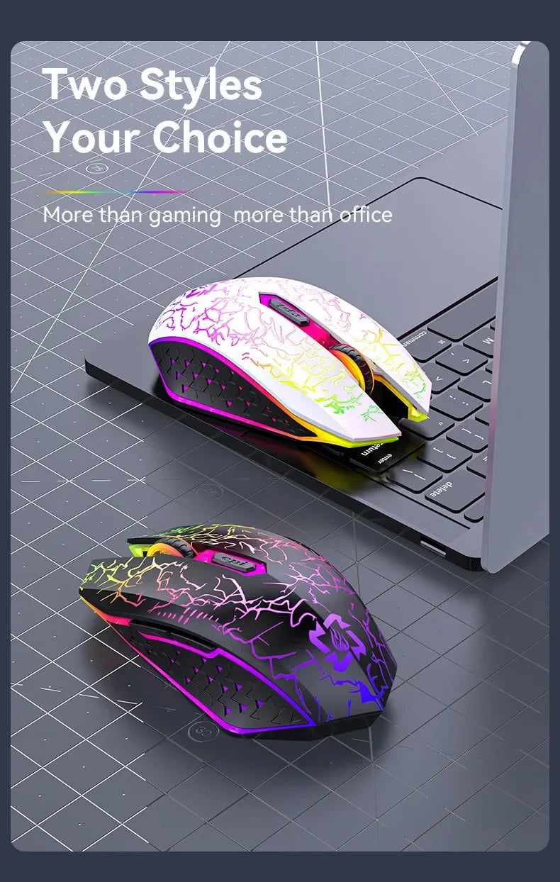 Mouse gamer RGB Bluetooth 2.4G sem fio ergonômico 1600DPI 6 botões mudos mouse para MacBook tablet laptops computador