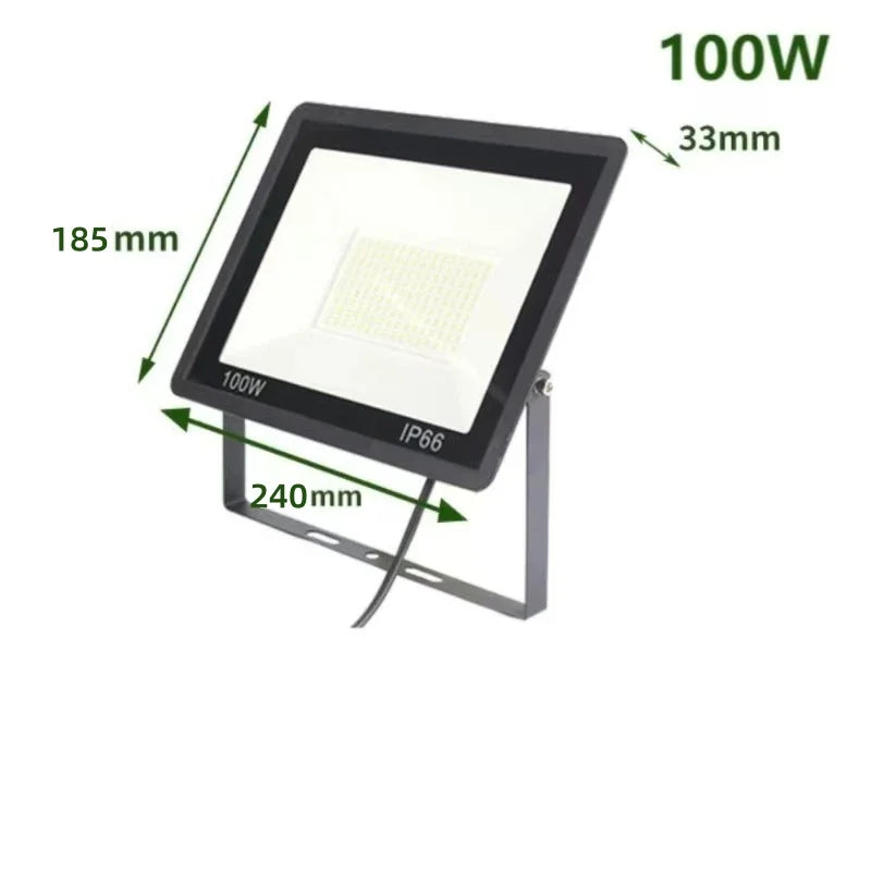 Holofote LED para área externa IP66 à prova d'água, 220V, 20W, 30W, 50W, 100W, lâmpada para jardim, varanda e pátio