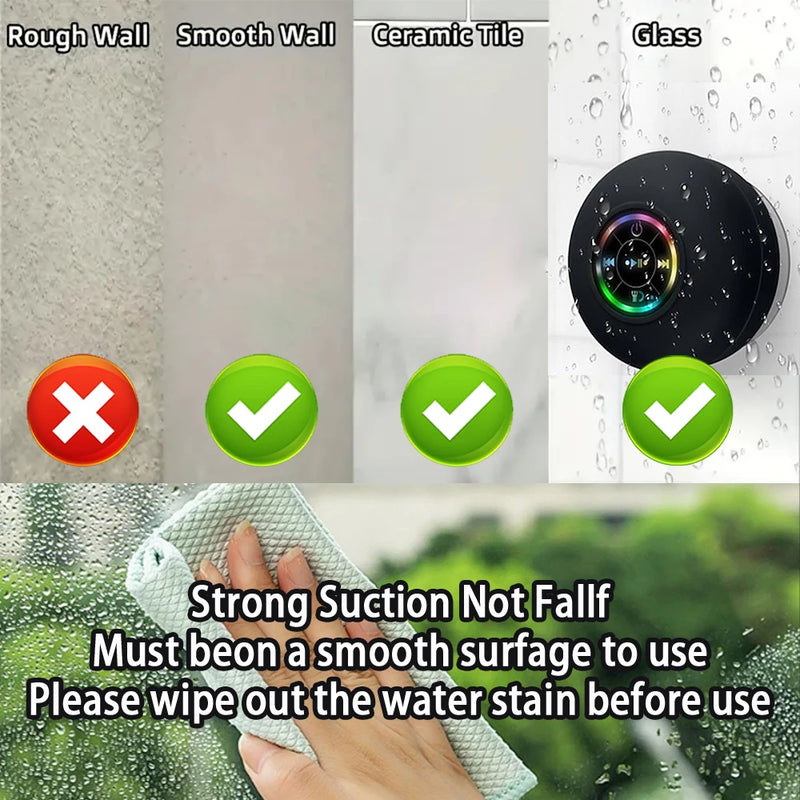 Alto-falante Bluetooth sem fio portátil LED IP X4 à prova d'água alto-falante externo banheiro grande ventosa mini caixa de som estéreo