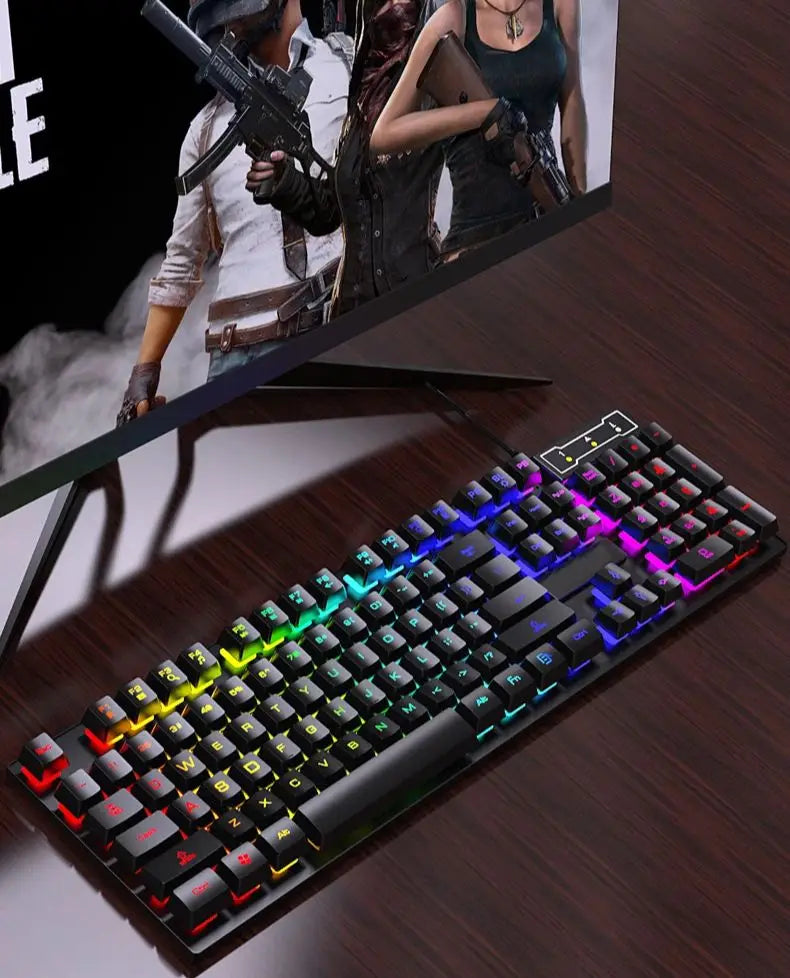 Teclado com fio de 104 teclas com retroiluminação RGB, luz respirável, conjunto de teclado e mouse ergonômico para jogos, laptop, Gamer Office
