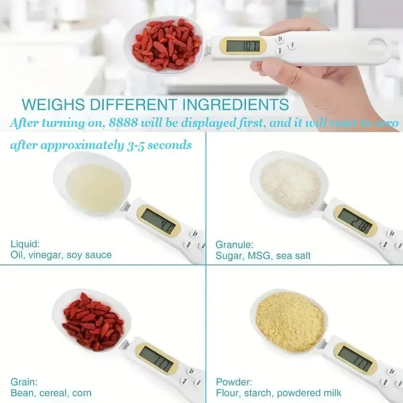 Mini balança de colher digital para cozinha balança eletrônica de alimentos LCD 0,1-500g farinha para cozinhar leite café pó peso medida colher