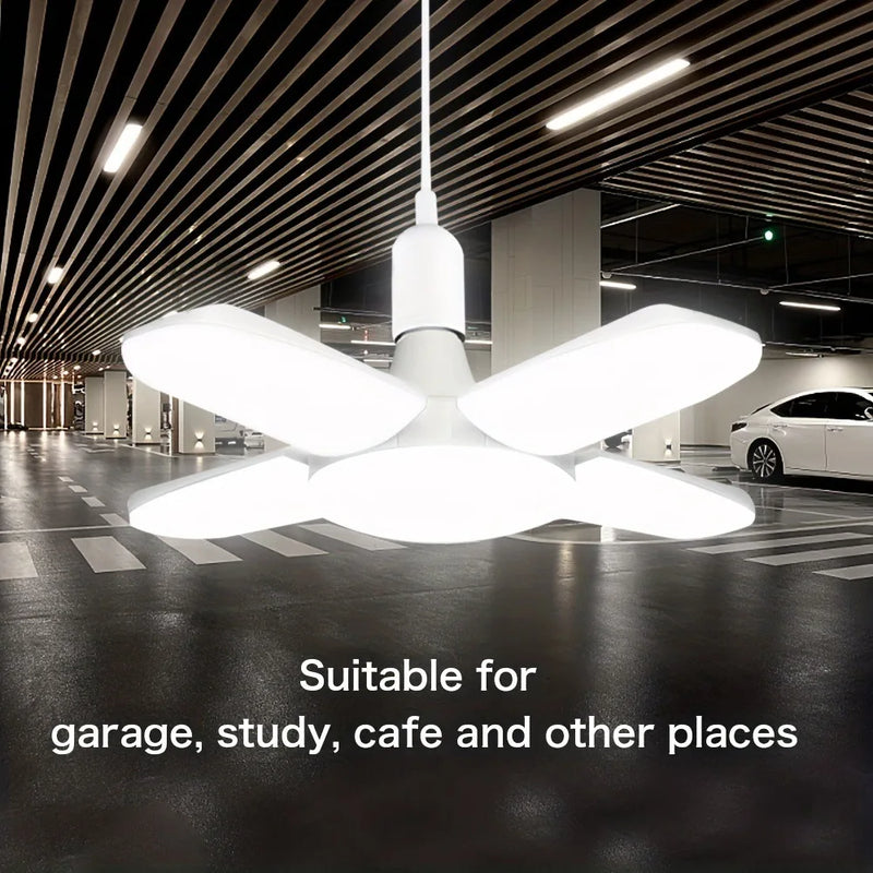 Lâmpada LED dobrável E27 de 28 W com ventilador AC220 V/110 V, 40 lâmpadas de deformação para iluminação de teto residencial, armazém e garagem, luz branca, lâmpada 6500 K