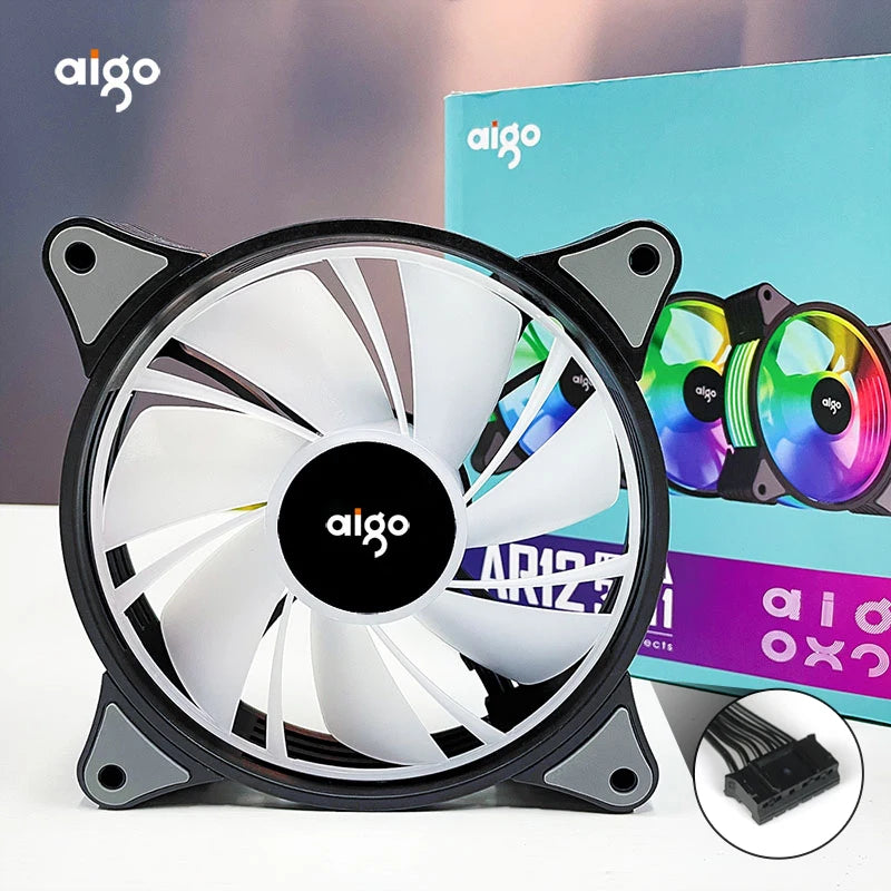 AIGO R12 120MM ventilador de gabinete de computador normal dissipador de calor RGB aura sync porta SATA cooler de 12 cm Um controlador