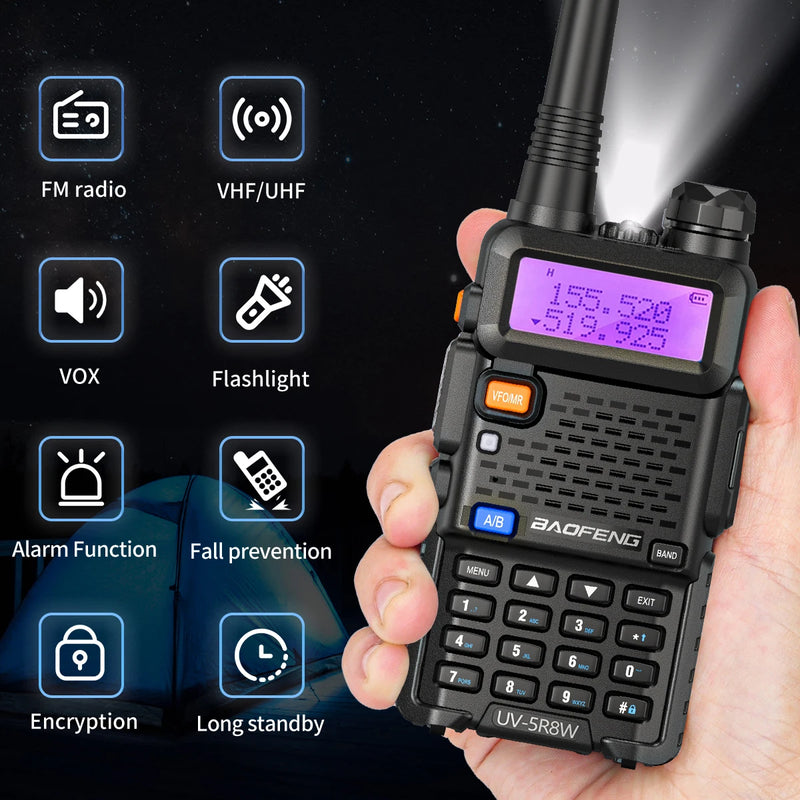 5W 8W rádio bidirecional VHF UHF FM rádio portátil transceptor caça 16km