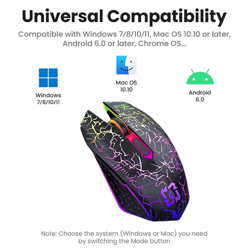 Mouse gamer RGB Bluetooth 2.4G sem fio ergonômico 1600DPI 6 botões mudos mouse para MacBook tablet laptops computador