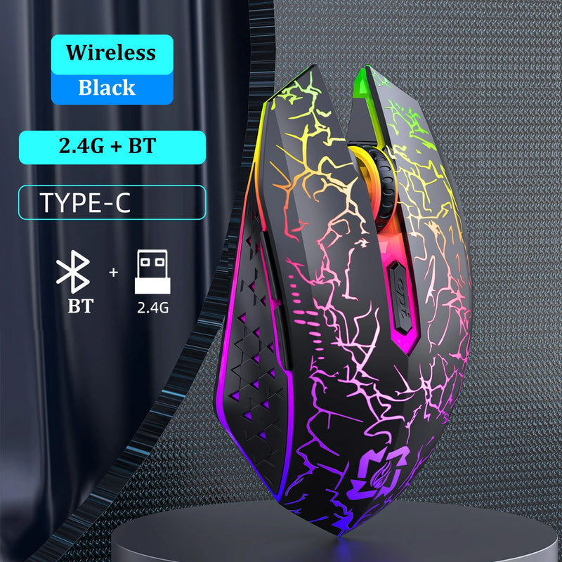 Mouse gamer RGB Bluetooth 2.4G sem fio ergonômico 1600DPI 6 botões mudos mouse para MacBook tablet laptops computador