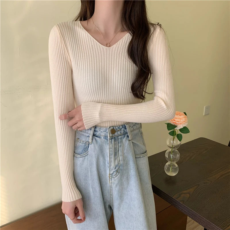 2025 Outono Inverno Mulheres Suéteres Casuais Manga Longa Malha Pulôver Suéter Feminino BÁSICO Sólido Jersey Tops Moda Roupas