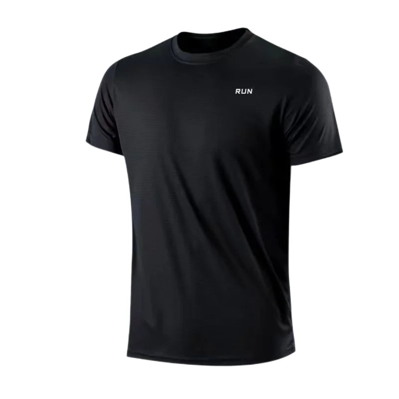 Camiseta masculina de manga curta com secagem rápida para academia e corrida, com absorção de umidade e gola redonda, para treino e exercícios, camiseta esportiva leve