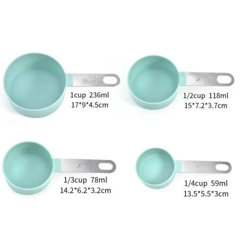 xícaras e colheres medidoras, xícaras e colheres empilháveis, xícaras medidoras encaixáveis com alça, utensílios de cozinha para cozinhar e assar