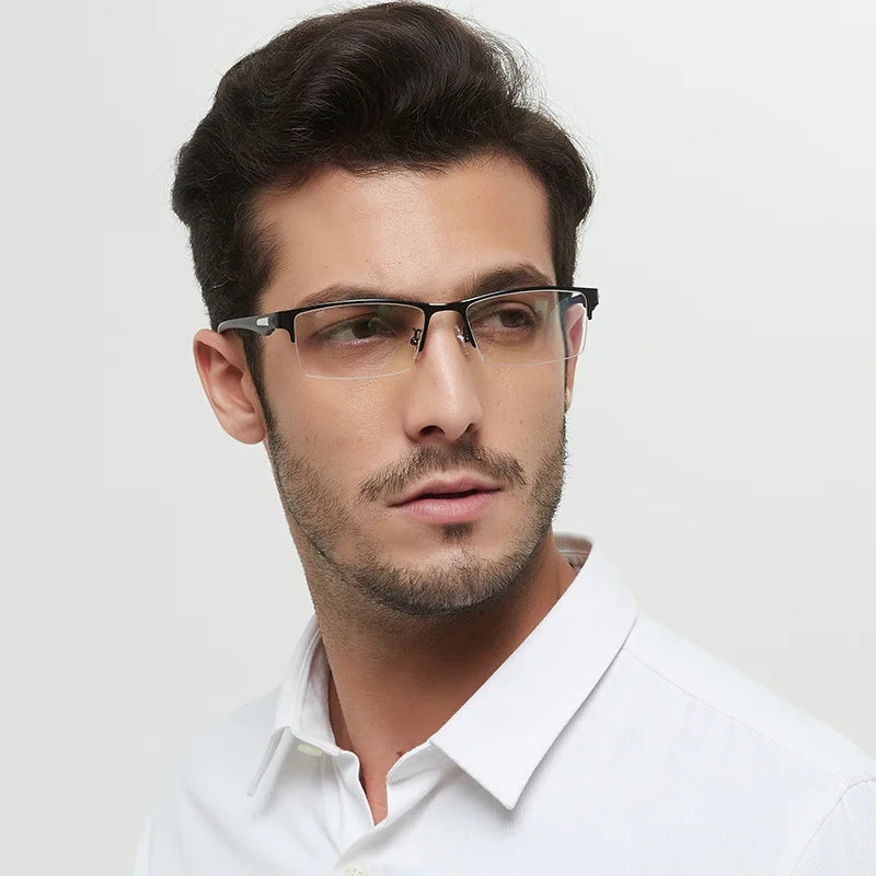 Óculos de visão de perto vintage unissex masculino meia armação anti luz azul óculos de negócios com acabamento óptico para miopia dioptria
