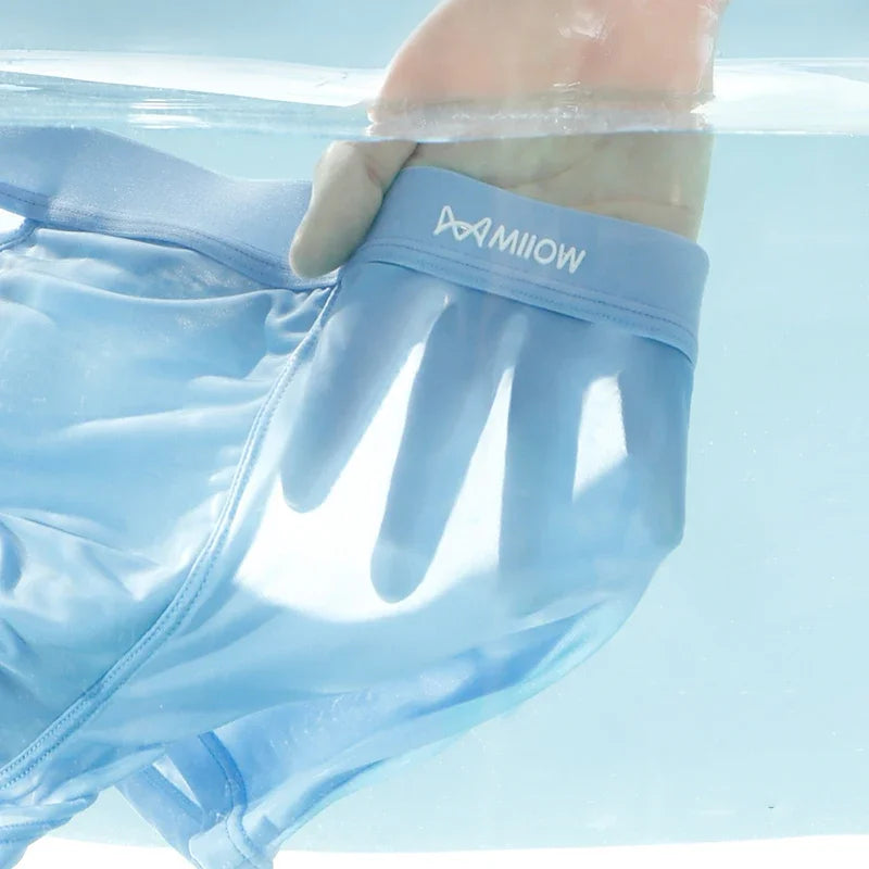 MiiOW 3 peças cuecas boxer masculinas de seda fina e gelada, grafeno, antibacteriano, roupa íntima masculina respirável e refrescante