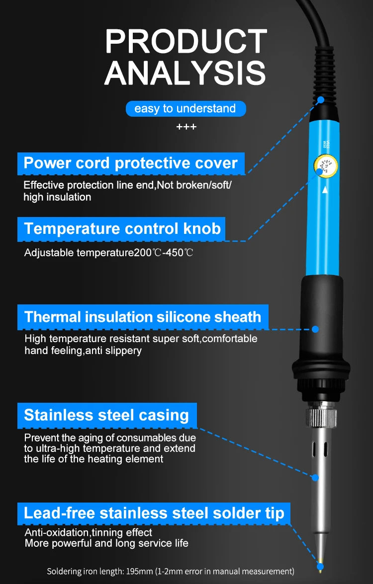 Ferro de solda elétrico com temperatura ajustável de 60 W para reparo de solda. Pontas de caneta de aquecimento para estação de trabalho não devem ser BosLook.