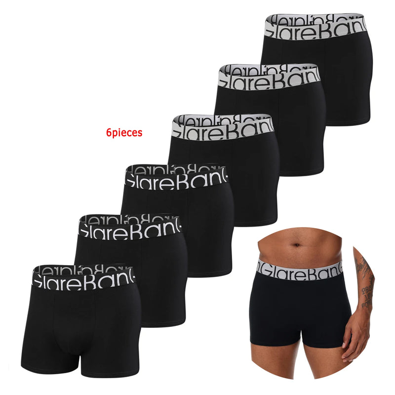 Pacote com 6 peças de cuecas boxer pretas masculinas, cuecas macias e respiráveis para homens, cuecas boxer slip 2024