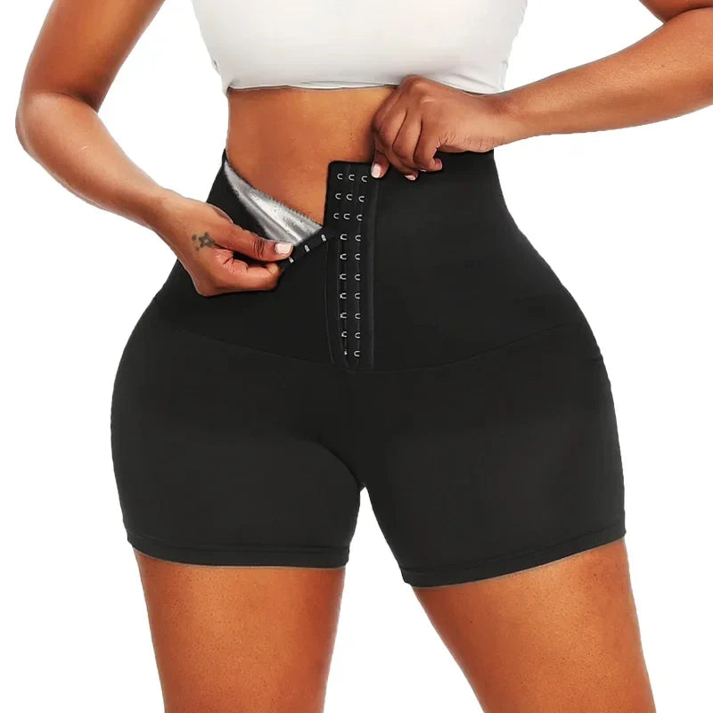 Calças de sauna com suor, shorts modeladores corporais, perda de peso, modelador de cintura feminino, barriga, quente, térmica, suor, fitness