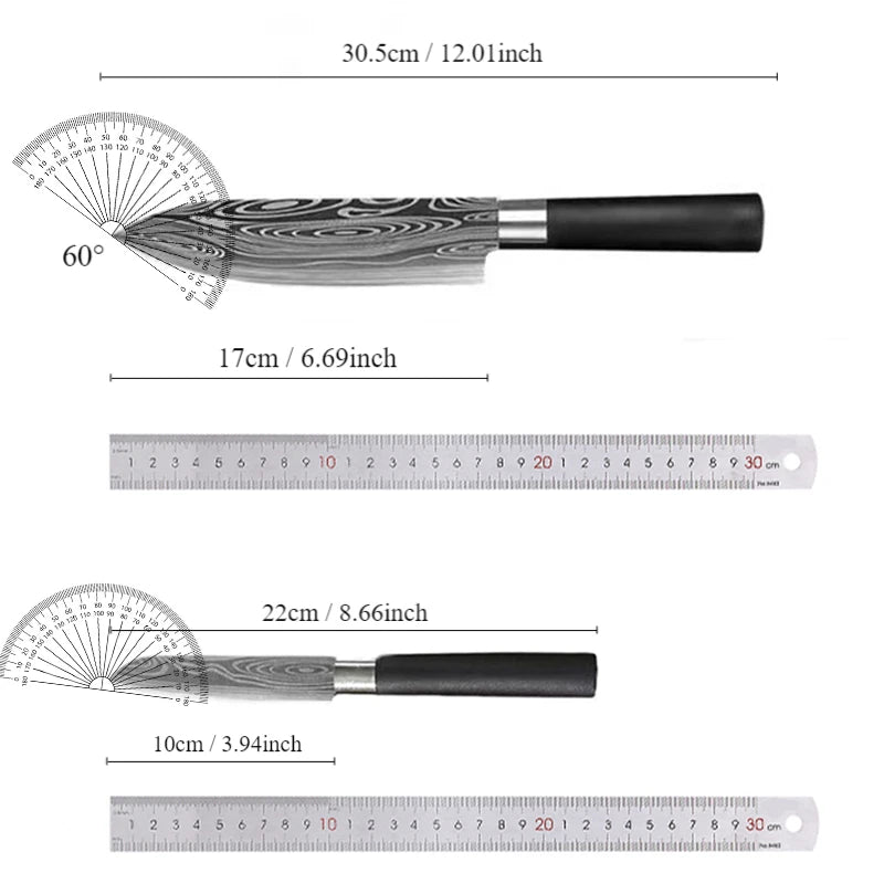 Conjunto de facas de cozinha utilitárias com padrão de damasco a laser, conjunto de hastes de afiação de tesouras, faca de chef afiada de aço inoxidável, ferramenta de cozinha