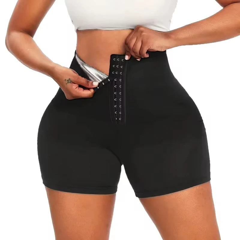 Calças de sauna com suor, shorts modeladores corporais, perda de peso, modelador de cintura feminino, barriga, quente, térmica, suor, fitness