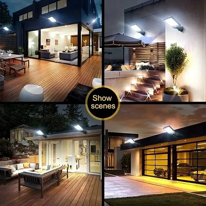 Sensor solar luzes ao ar livre LED rua jardim lâmpadas solares 3 modos sensor de movimento à prova d'água controle remoto luz de parede