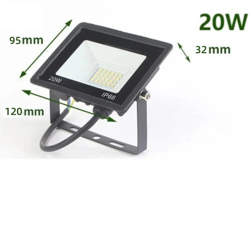 Holofote LED para área externa IP66 à prova d'água, 220V, 20W, 30W, 50W, 100W, lâmpada para jardim, varanda e pátio