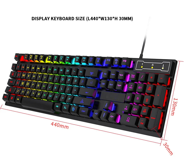 Teclado com fio de 104 teclas com retroiluminação RGB, luz respirável, conjunto de teclado e mouse ergonômico para jogos, laptop, Gamer Office