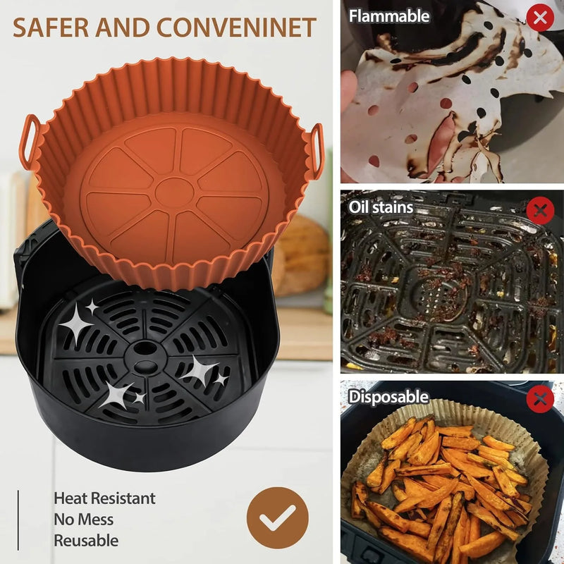Cesta de silicone para Airfryer, assadeira reutilizável, molde de silicone para Airfryer, pizza, frango frito, cesta, forros para Airfryer, acessórios