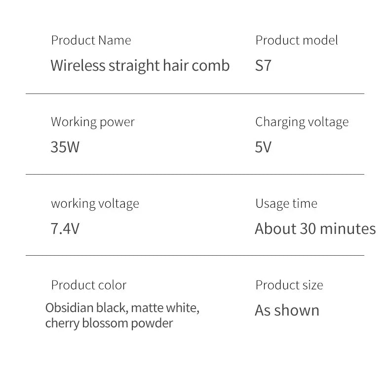 Pente elétrico de cabelo liso com aquecimento de cerâmica USB LCD, ferramenta de modelagem sem fio portátil com íons negativos, escova alisadora recarregável