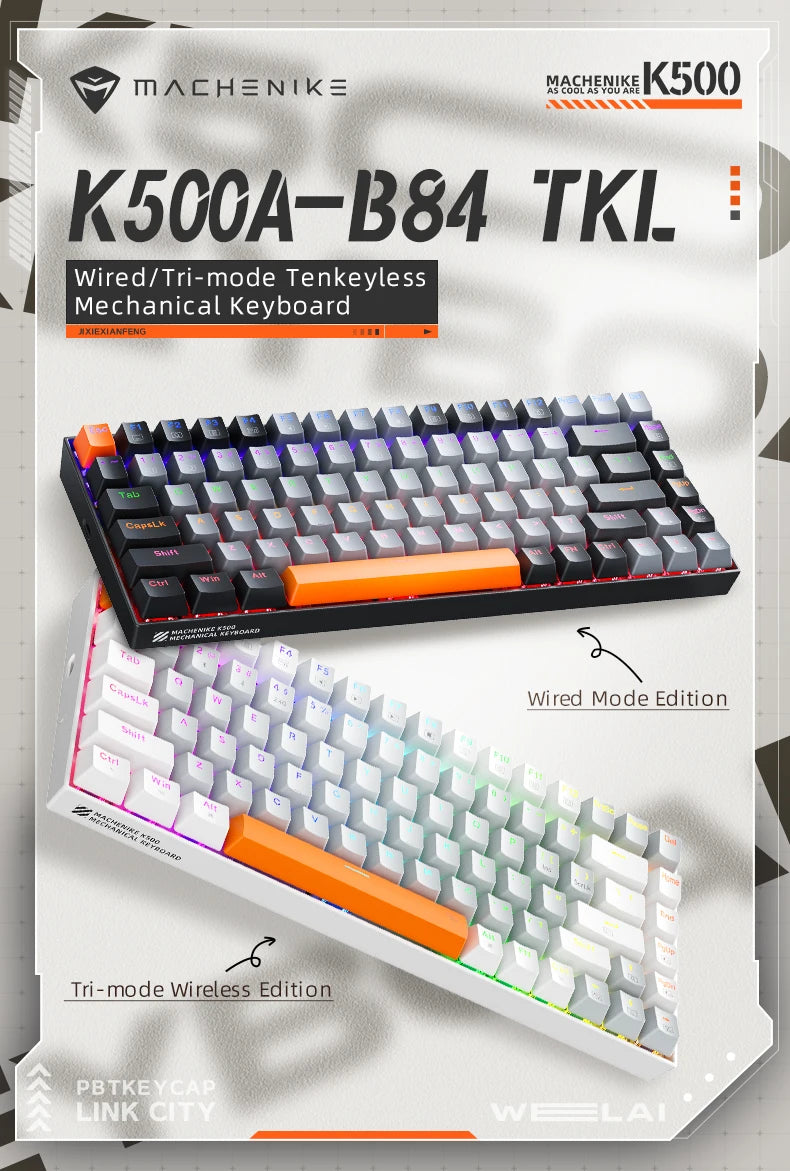 Teclado mecânico K500A-B84 MA Car 75% TK l com fio hot-swappable para jogos, retroiluminação em 6 cores, 84 teclas, para jogadores de PC e laptop